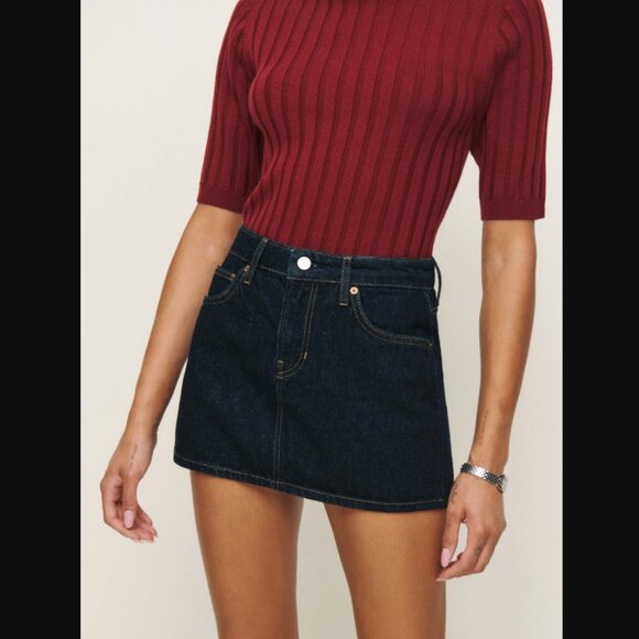 NWT Reformation Hazel Low Rise Denim Mini Skirt in Ondine - Size 27 - Picture 2 of 10